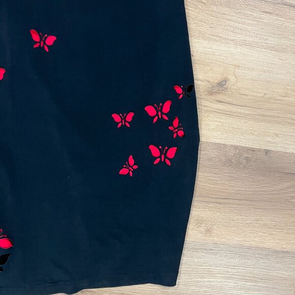 Vintage 90s Alyn Paige Dress Black Red Butterflies Bodycon Maxi Gown Size 3/4 - Picture 4 of 6